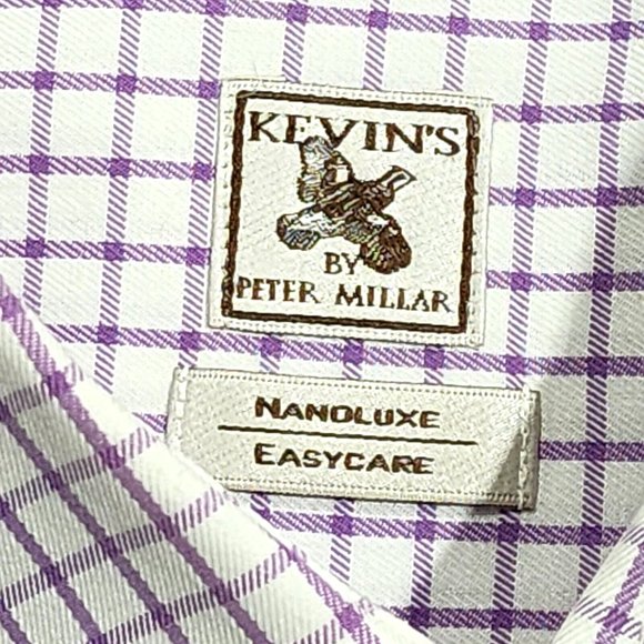 Kevin's by Peter Millar White Purple Check Button Up Shirt Long Sleeves - Picture 5 of 7